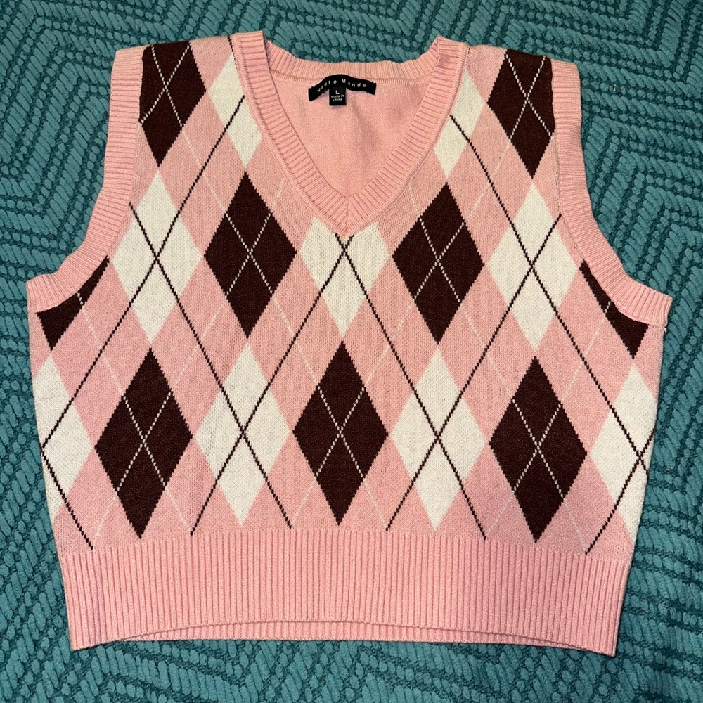Haute Monde Plaid Cropped Sweater Vest L